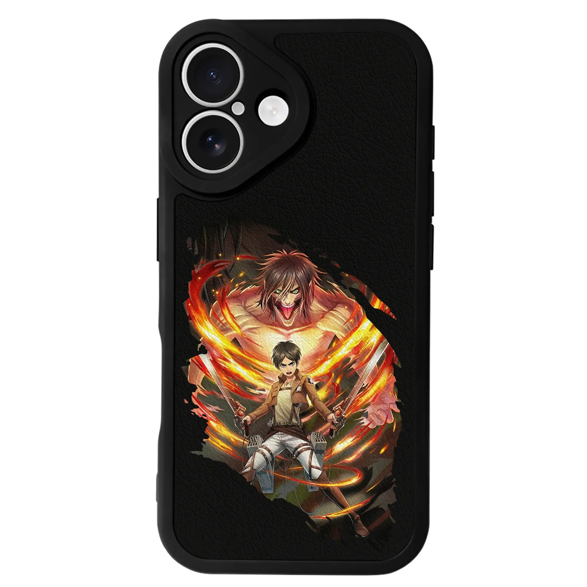 進撃の巨人 グッズ エレン・イェーガー - IPhone 16シリーズ対応 ・ シリコンスマホケース ・ レザー調 ・ 高精度フィット ・ 耐衝撃 ・ ワイヤレス充電対応 ・ 精密カット